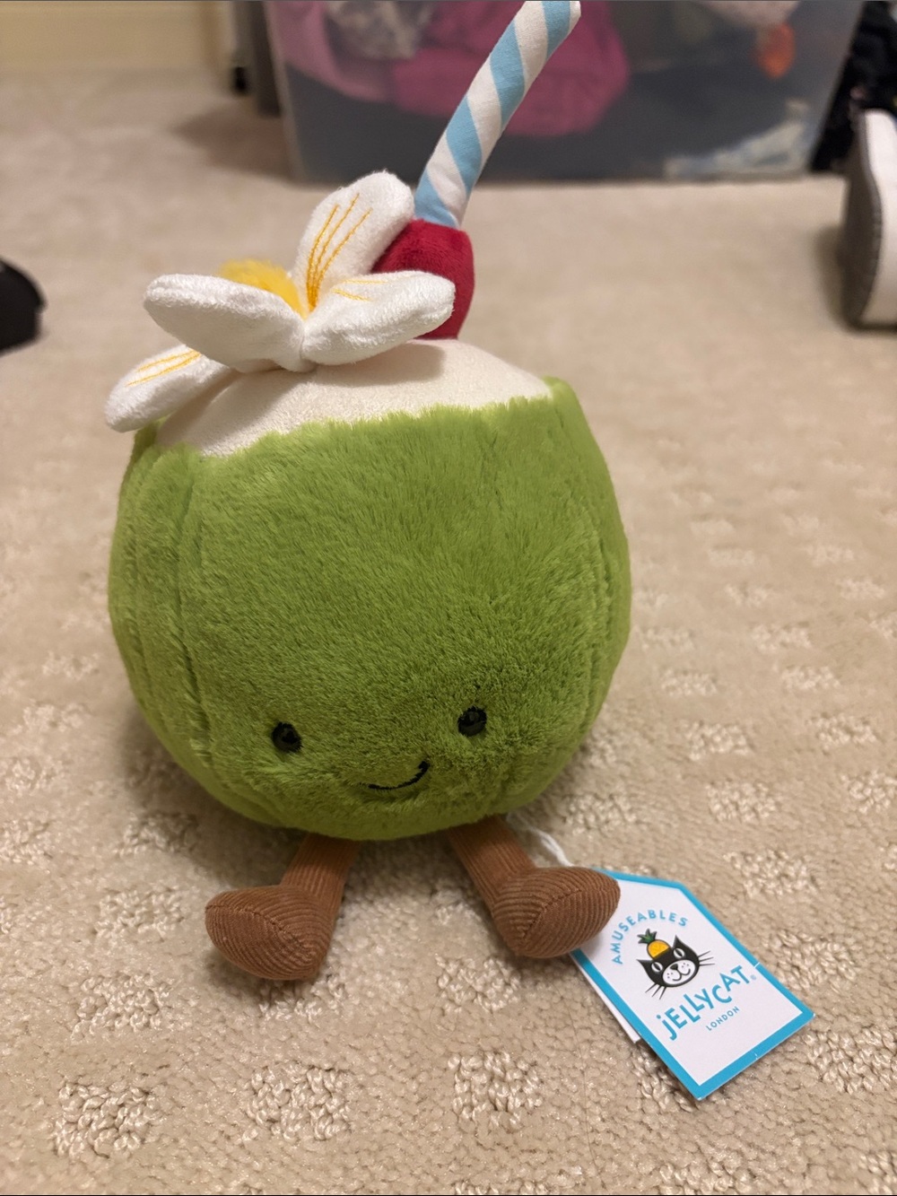 Jellycat Lime Coconut Plush with Floral Straw